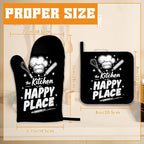 Funny Oven Mitts and Pot Holders Set, The Kitchen is My Happy Place Kitchen - Image 2