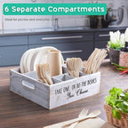 ALELION Rustic White Plate and Utensil Caddy, 6-Compartment Paper Plate and - Image 2