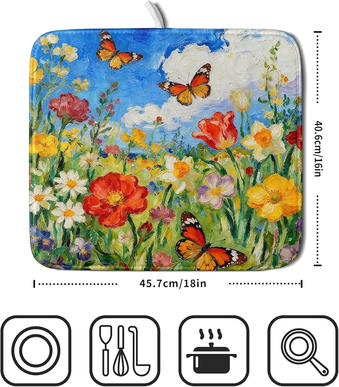 Cute Floral Dish Drying Mat Small - Image 2