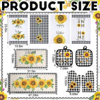Fourluoo 10 Pcs Sunflower Kitchen Decor 4 Black and White Buffalo Plaid Dish - Image 3