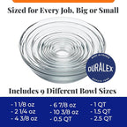 Duralex Le Gigogne Glass Mixing Bowl Set – 9-Piece Clear Stackable Prep Bowls - Image 7