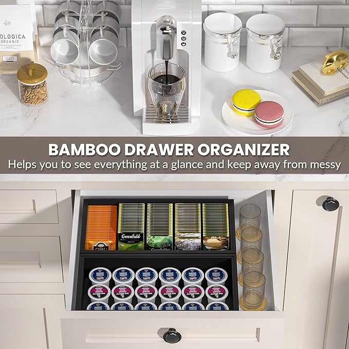 Kitchen Drawer Organizer Bins, Stackable Bamboo Drawer Organizer - Image 4