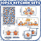 Fanfanwin 10 Pcs Thanksgiving Pumpkin Kitchen Decor Set Kitchen Towels Pot - Image 3