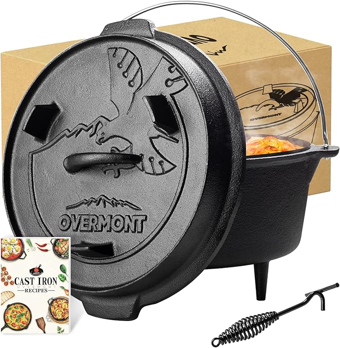 Overmont Camp Dutch Oven Pre Seasoned Cast Iron Lid Also a Skillet Casserole Pot by Overmont
