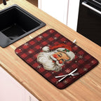 Santa Claus Christmas Dish Drying Mat Xmas Red and Black Buffalo Plaid - Image 6