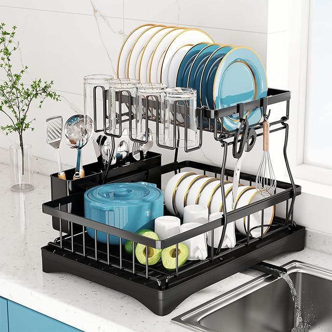 Dish Drying Rack, 2 Tier Dish Racks by Doitsf