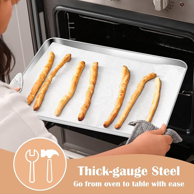 E-far Baking Sheets Set of 2, 16” x12” Stainless Steel Cookie Sheets Pans - Image 5