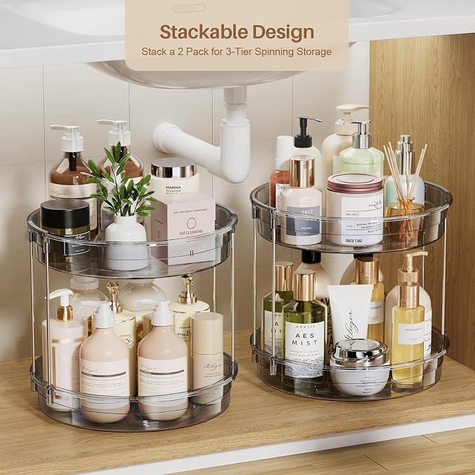 LAMU 2 Pack 2 Tier Lazy Susan Turntable Organizer 12'' Rotating Spice Rack - Image 3