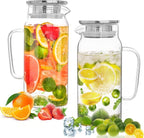 Set of 2 Glass Pitcher with Lid, 1200ml Leak Proof, Glass Water Jugs, Microwave by Liuruiyu