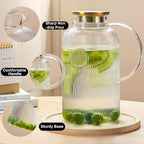 Buaic Glass Pitcher with Lid, 100 oz/ 3 Liter Classic Vertical Stripes Water - Image 3