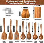 Natural Teak Kitchen Cooking Utensil Set - Image 2