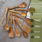 AIUHI 10 Pack Wooden Spoons for Cooking, Teak Wood Kitchen Utensils Set for Non - Image 2