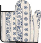 Boho Oven Mitts Set – Vintage Floral Pot Holders Kitchen Gloves by DZGlobal