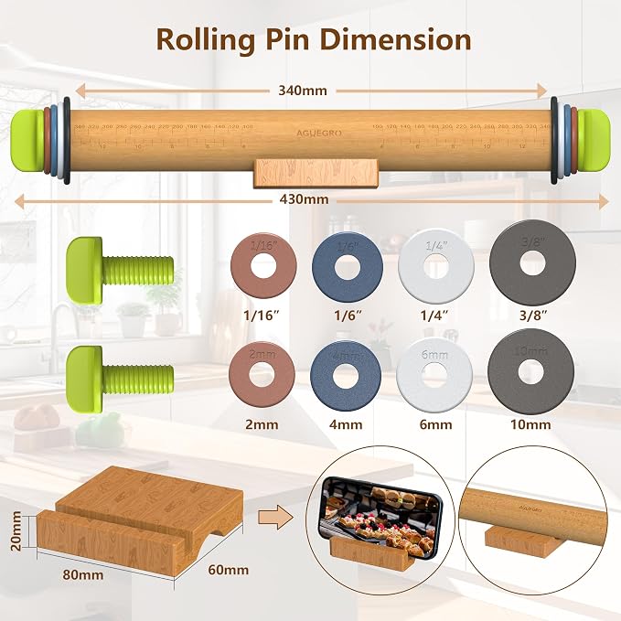Rolling Pin with Adjustable Thickness Ring, Dough Thickness - Image 3