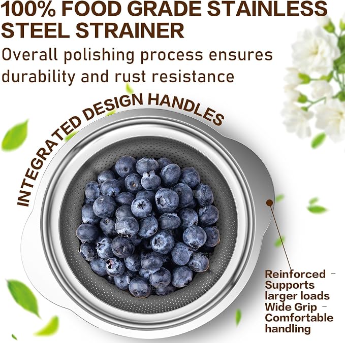 Stainless Steel Strainer with Mixing Bowl, Rice Washer, Colander - Image 4