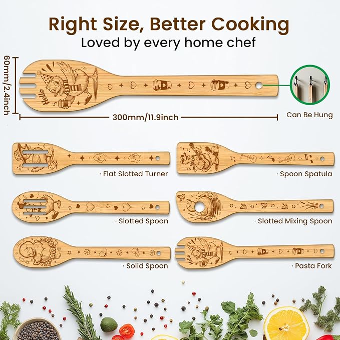 CUTHOLLOW 6PCS Funny Duck Wooden Kitchen Cooking Utensil Set, 11.9in Non Toxic - Image 2