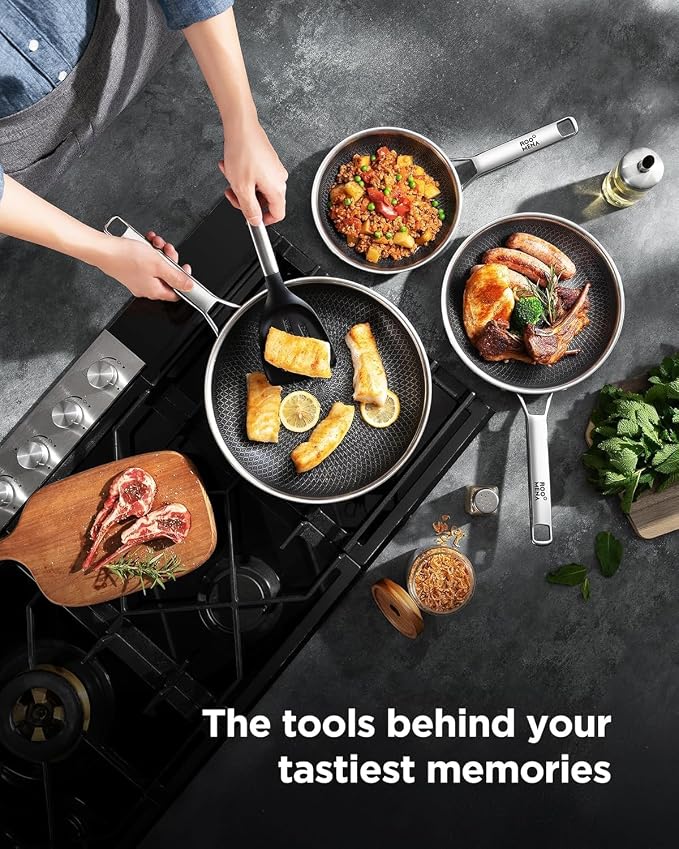 Nonstick Frying Pan Set, Non-Toxic Tri-Ply Hybrid Ceramic Skillet 3 Piece - Image 2