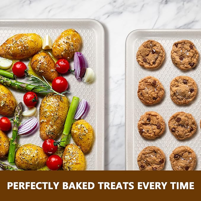 Wildone 2 Pack Half Sheet Baking Pans, Honeycomb Embossed Nonstick Baking Sheet - Image 6