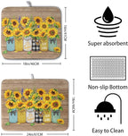 Sunflower Dish Drying Mat for Kitchen 16x18 Inch Counter Rustic Vintage Floral - Image 2