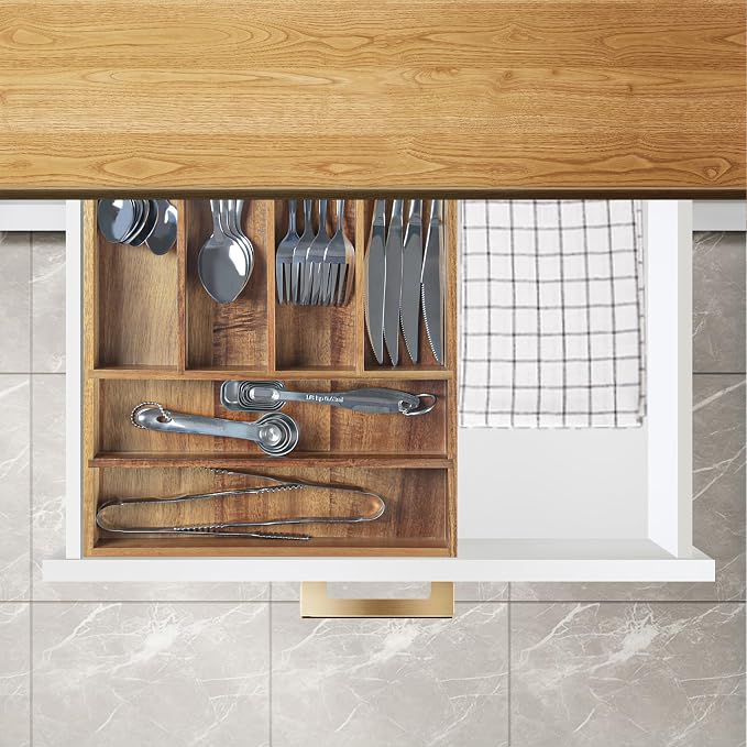 KITEISCAT Acacia Wood Silverware Organizer, Kitchen Utensil Drawer Organizer - Image 5