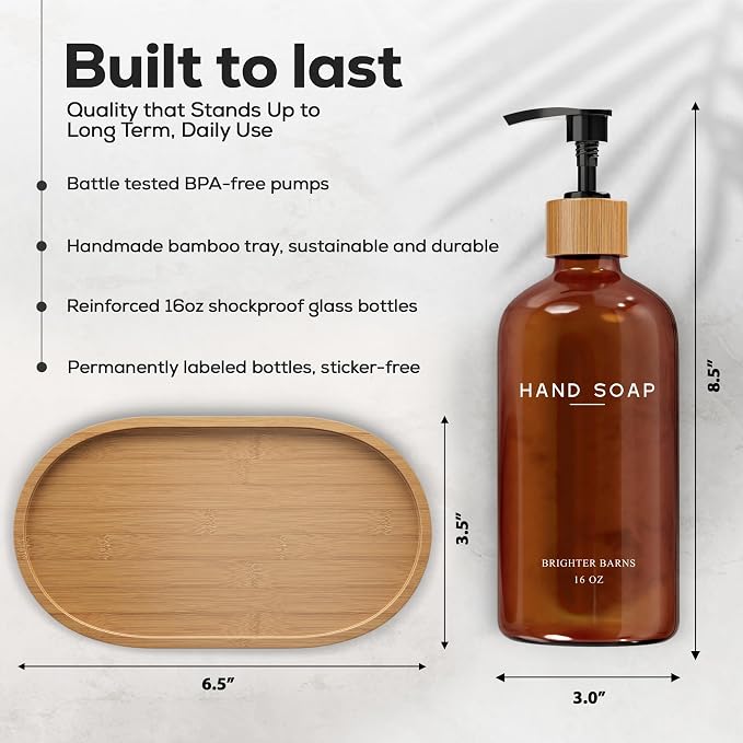 Amber Glass Hand and Dish Soap Dispenser Set by Brighter Barns - Image 3