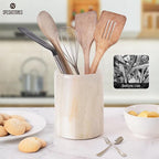 Marble Utensil Holder 6.5 Inch Cream Onyx Wooden Cooking Utensils Set & Spatula - Image 4