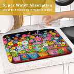Colorful Floral Dish Drying Mat 16 X 18 Black Spring Flowers Absorbent - Image 7
