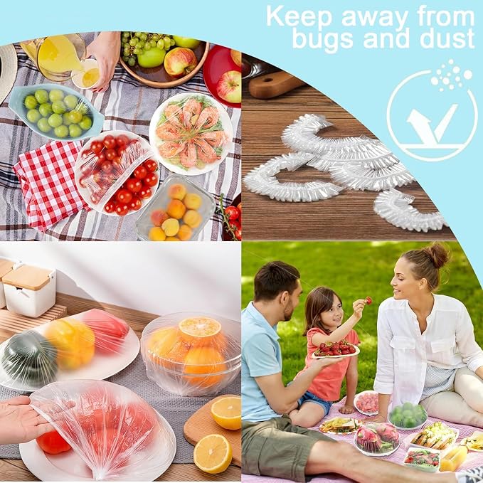 500pcs Plastic Bowl Covers Elastic Reusable Food Covers Outdoor Thickend - Image 8