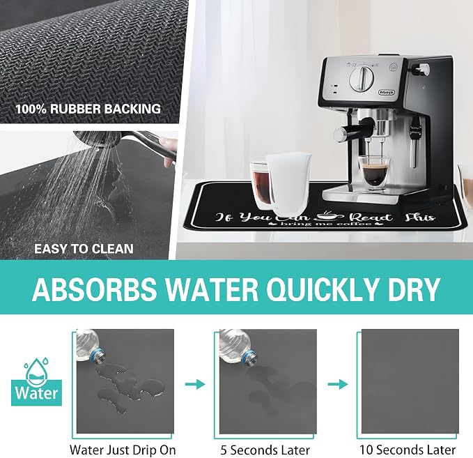Coffee Bar Mat for Countertops 31.5inx17in, Absorbent Hide Stain Anti-Slip Cafe - Image 4