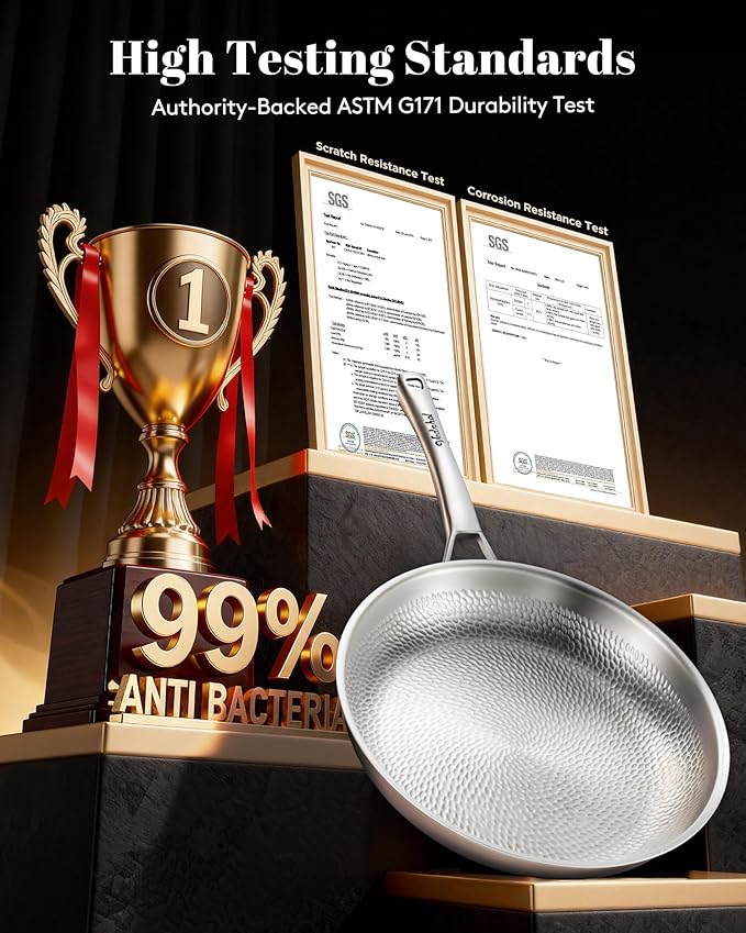 Titanium Pans set, 8+10+12Inch Pure Titanium Hammered Pro - Image 4