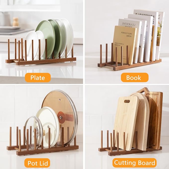 HBlife Acacia Wooden Dish Dying Rack Pot Lid Plate Organizer Holder - Image 8