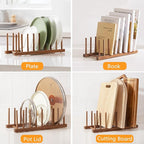 HBlife 2pcs Acacia Wooden Dish Dying Rack Pot Lid Plate Organizer Holder - Image 4