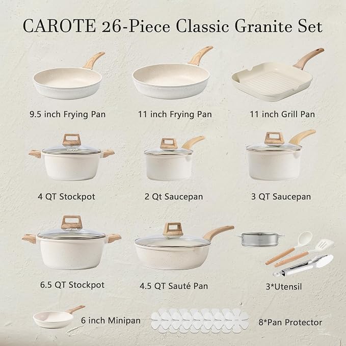 CAROTE Pots and Pans Set Nonstick, Cookware Set Induction Kitchen Cooking Set - Image 2