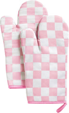 Ohocut Pink Checkered Oven Mitts Heat Resistant, Vintage Retro Checkerboard by Ohocut