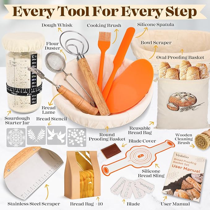 Sourdough Bread Baking Supplies, Sourdough Starter Kit, Bread Proofing Basket - Image 2