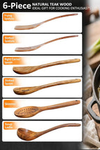 Wooden Spoons for Cooking, Natural Premium 6 Piece Teak Wooden Cooking Utensils - Image 7