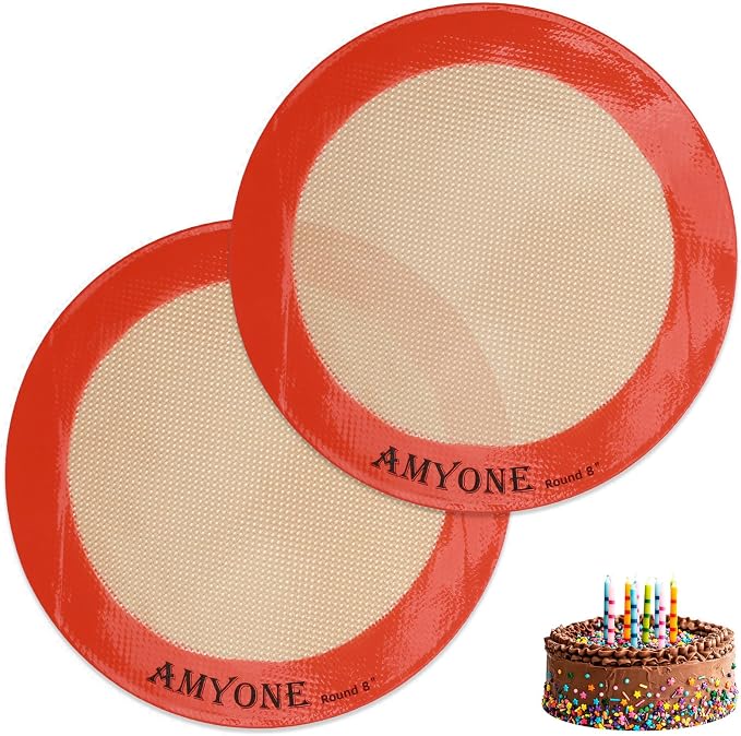 Round Silicone Baking Mats for 8 Inch Cake Pan, Food Grade, Reusable Silicone by AMYONE