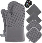 KEGOUU Oven Mitts and Pot Holders 6pcs Set, Kitchen Oven Glove High Heat by KEGOUUOvenMitt