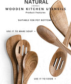 Wooden Spoons for Cooking, 3-Piece Wood Utensil Set Includes Slotted Spoon - Image 4