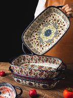 Vintage Style Pottery Bakeware Ceramic Casserole Dish Baking Pan Lasagna Pans - Image 7