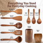 PriorityChef Wooden Spoons for Cooking, Premium 8pc Teak Wood Utensil Set - Image 4