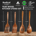 Wooden Spoons for Cooking, 4 Piece Natural Premium Teak Wooden Cooking Utensils - Image 2