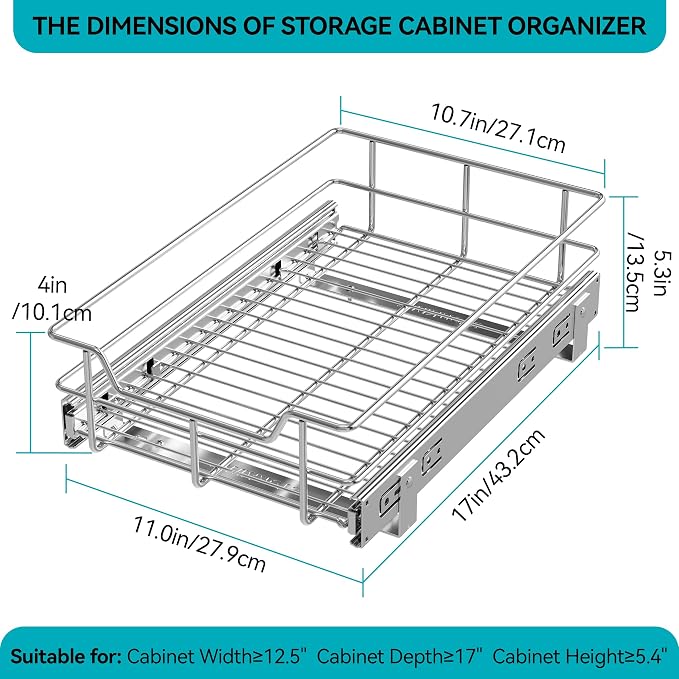 Pull Out Cabinet Organizer 11" W X 17" D, Slide Out Drawers - Image 2