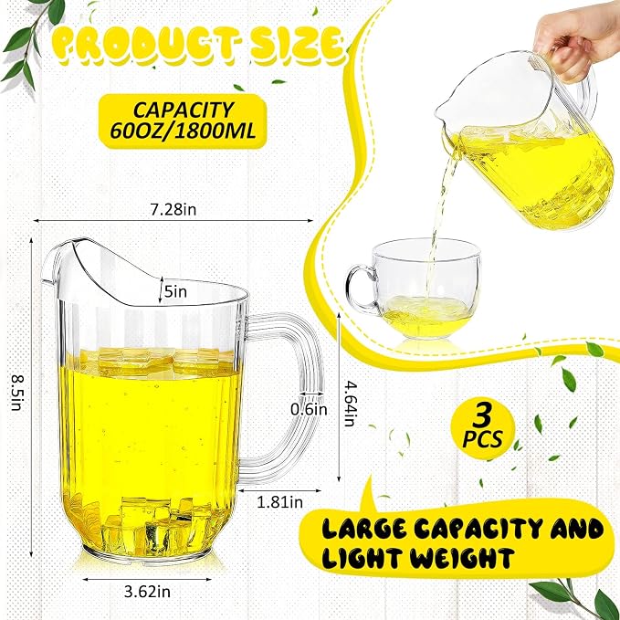 Tessco for you 3 Pcs Plastic Pitchers 60 Ounce Clear Restaurant Jug Large Water - Image 2