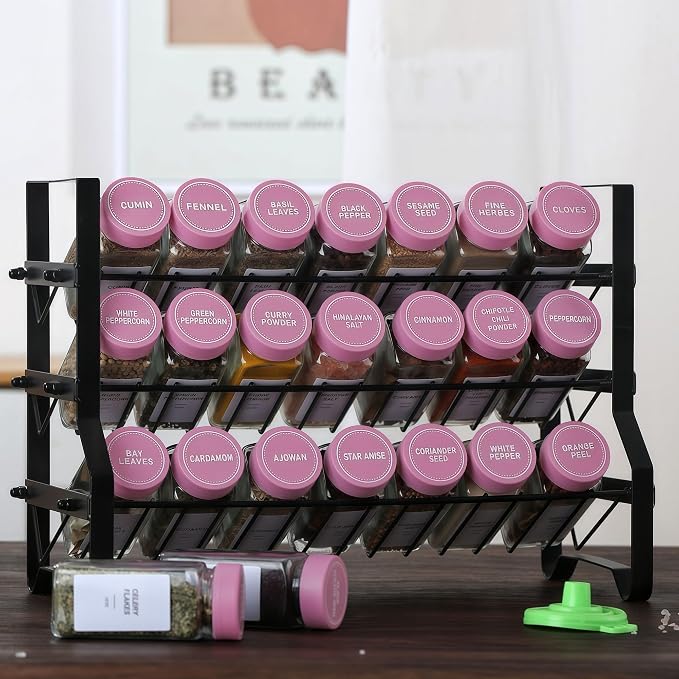 36 Glass Spice Jars with Label-4oz Spice Containers with Pink Lids and Shaker - Image 2