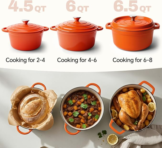 6 Quart Dutch Oven Pot with Lid, Non Stick Enameled Cast Iron Dutch Oven - Image 3