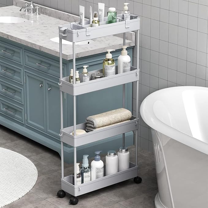 SPACELEAD 2-piece Set Slim Storage Cart 3 Tier, Bathroom Organizer Rolling - Image 6
