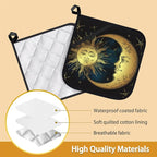 Celestial Moon Golden Sun Boho Chic Stars Pot Holder Set of 2, Heat Resistant - Image 3
