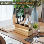DRASTAR Silverware Holder, Acacia Wooden Utensil Caddy, Cutlery Holder - Image 5