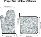 Blue Floral Oven Mitts Set – Vintage Pot Holders Kitchen Gloves - Image 3